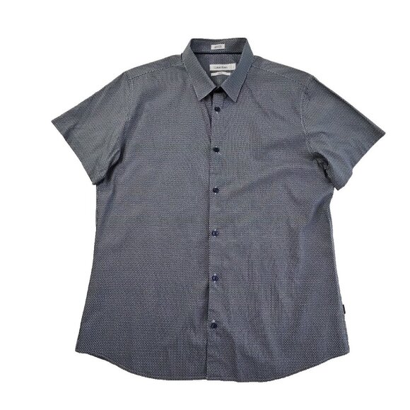 Calvin Klein Slim Fit Short Sleeve Shirt Men's L Black Geometric EUC Old Money - Picture 1 of 16